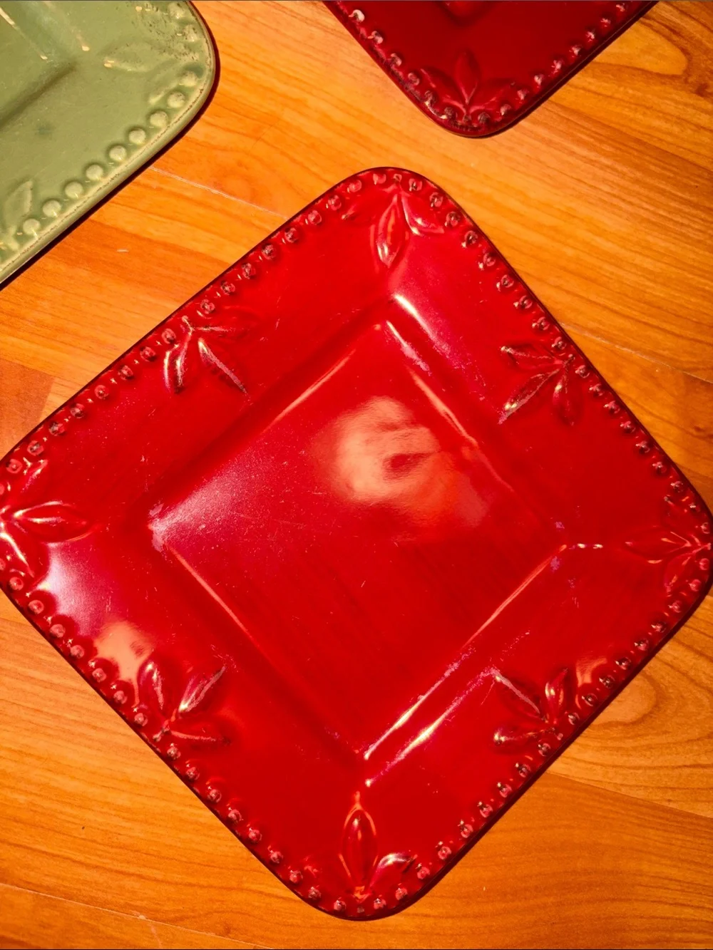 Square Ceramic Dessert Plate Set in Red, Green, Yellow & Cream - Home Dining